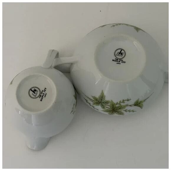 FINE CHINA OF JAPAN, Creamer & Sugar Bowl w/Lid, White with Pink, Green & Brown - Picture 5 of 15